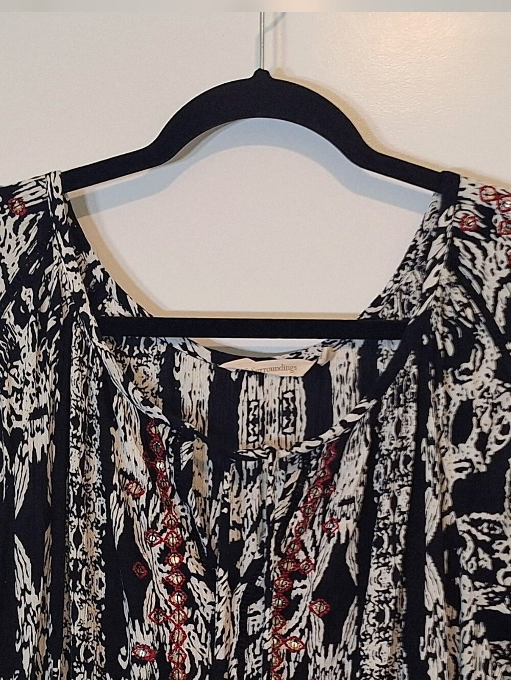 Soft Surroundings Boho Ikat Crinkled Gauzey Tunic Embroidered Sequins Sz Medium - Picture 4 of 13
